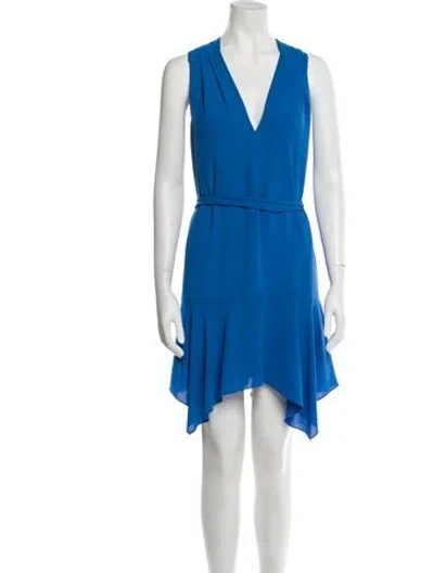Pre-owned Halston V-neck Mini Dress In Blue
