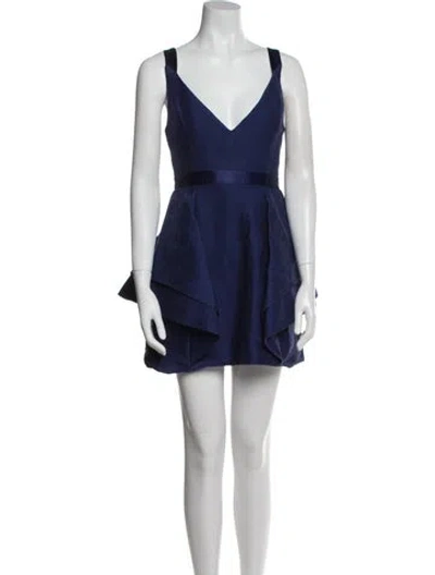Pre-owned Halston V-neck Mini Dress In Blue