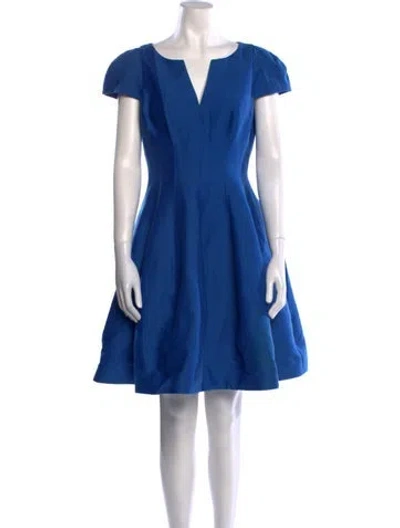 Pre-owned Halston V-neck Mini Dress In Blue
