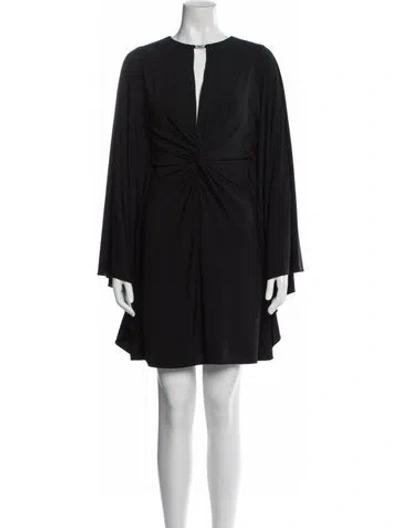 Pre-owned Halston V-neck Mini Dress In Blue