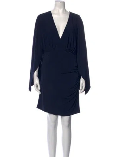 Pre-owned Halston V-neck Mini Dress In Blue