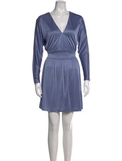 Pre-owned Halston V-neck Mini Dress In Blue