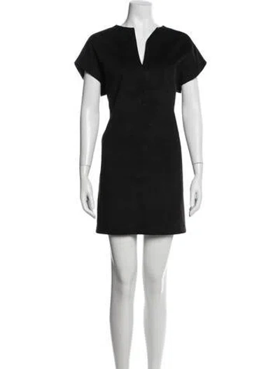Pre-owned Halston V-neck Mini Dress In Blue