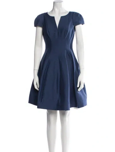Pre-owned Halston V-neck Mini Dress In Blue