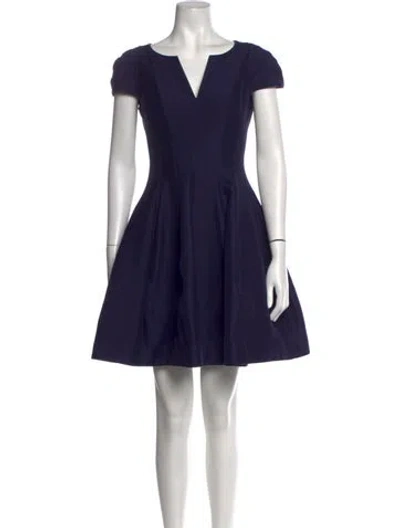 Pre-owned Halston V-neck Mini Dress In Blue