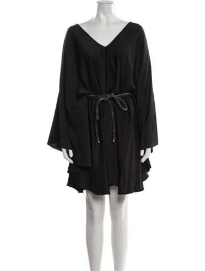 Pre-owned Halston V-neck Mini Dress In Blue
