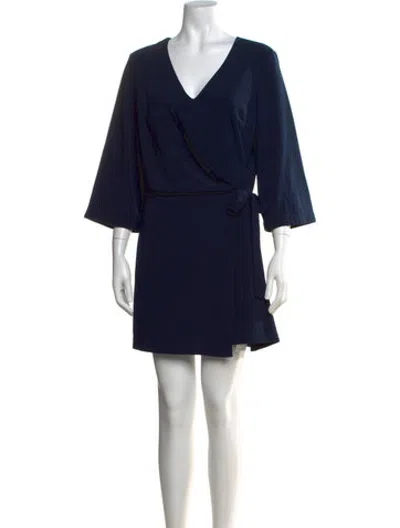 Pre-owned Halston V-neck Mini Dress In Blue