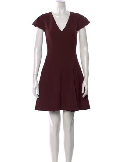 Pre-owned Halston V-neck Mini Dress In Burgundy