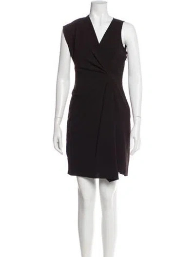 Pre-owned Halston V-neck Mini Dress In Gray
