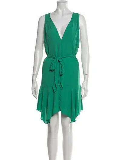 Pre-owned Halston V-neck Mini Dress In Green