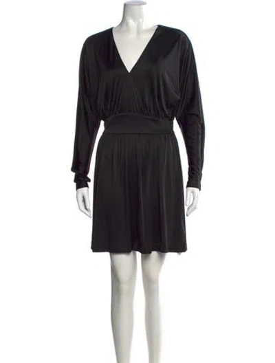 Pre-owned Halston V-neck Mini Dress In Green