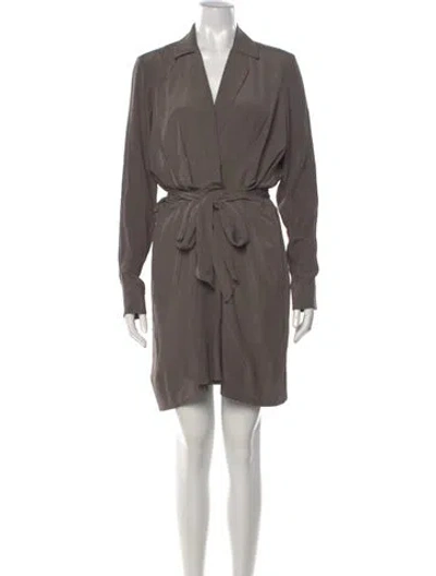 Pre-owned Halston V-neck Mini Dress In Grey
