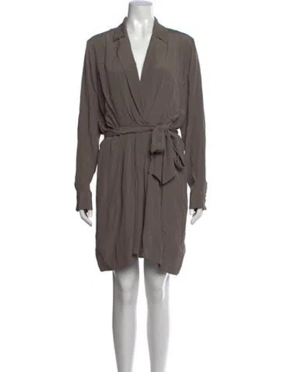 Pre-owned Halston V-neck Mini Dress In Grey