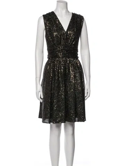 Pre-owned Halston V-neck Mini Dress In Multi