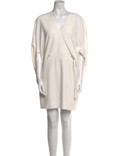Pre-owned Halston V-neck Mini Dress In Neutral