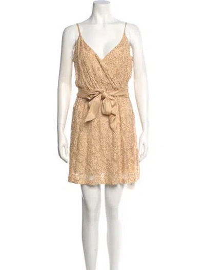 Pre-owned Halston V-neck Mini Dress In Neutral