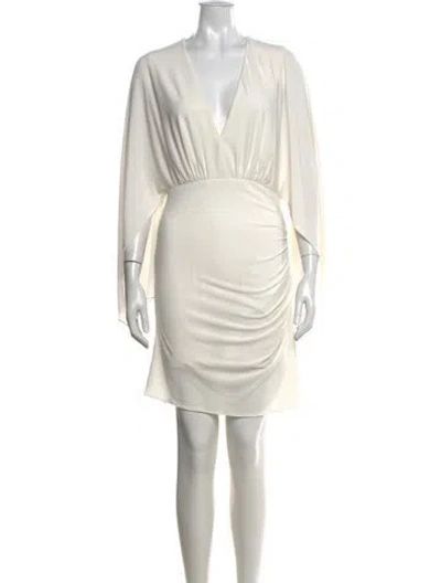 Pre-owned Halston V-neck Mini Dress In Neutrals