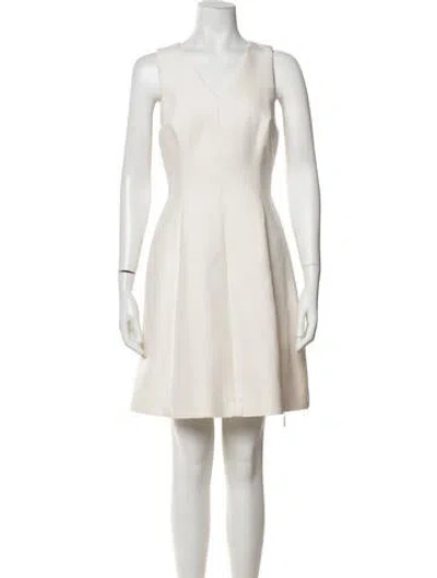 Pre-owned Halston V-neck Mini Dress In Neutrals