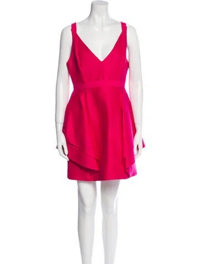 Pre-owned Halston V-neck Mini Dress In Pink