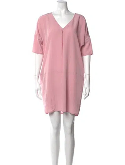 Pre-owned Halston V-neck Mini Dress In Pink