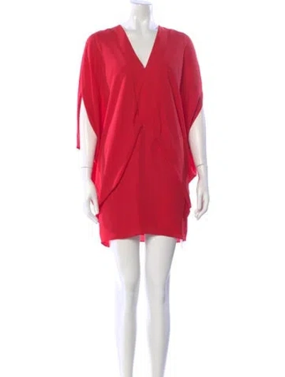 Pre-owned Halston V-neck Mini Dress In Red
