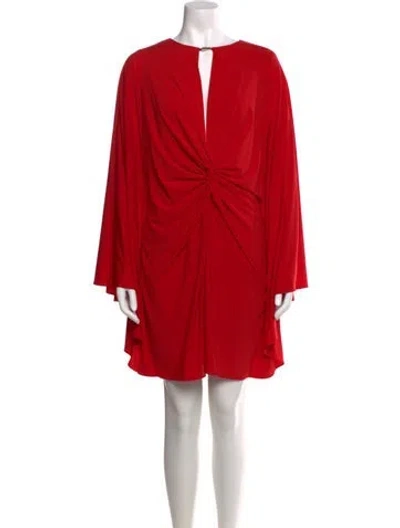 Pre-owned Halston V-neck Mini Dress In Red