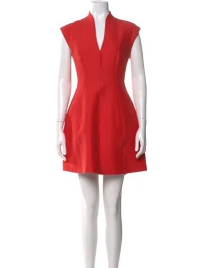 Pre-owned Halston V-neck Mini Dress In Red