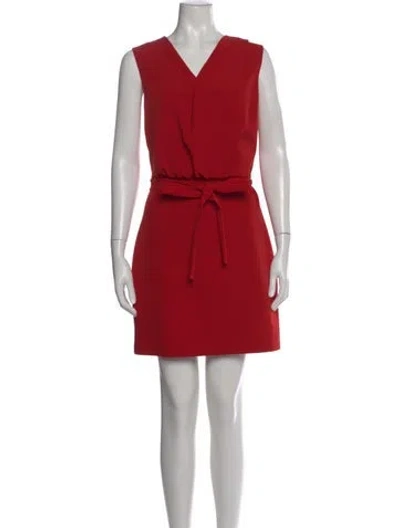 Pre-owned Halston V-neck Mini Dress In Red