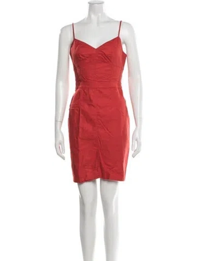 Pre-owned Halston V-neck Mini Dress In Red