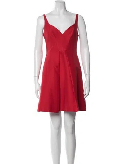 Pre-owned Halston V-neck Mini Dress In Red