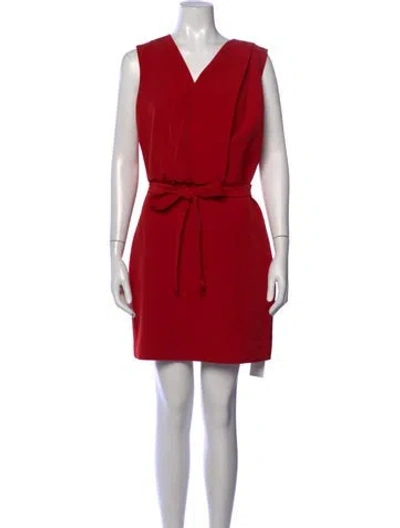 Pre-owned Halston V-neck Mini Dress In Red