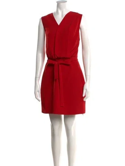 Pre-owned Halston V-neck Mini Dress In Red