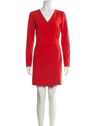Pre-owned Halston V-neck Mini Dress In Red