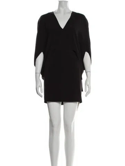 Pre-owned Halston V-neck Mini Dress W/ Tags In Black