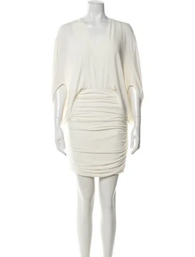 Pre-owned Halston V-neck Mini Dress W/ Tags In Neutrals
