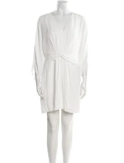 Pre-owned Halston V-neck Mini Dress W/ Tags In White