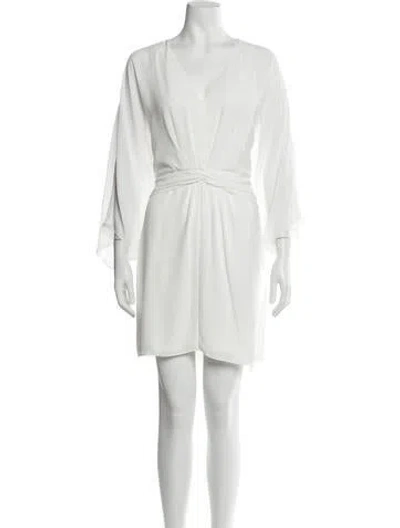 Pre-owned Halston V-neck Mini Dress W/ Tags In White