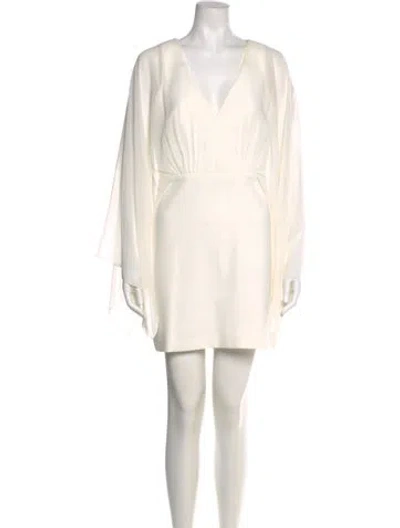 Pre-owned Halston V-neck Mini Dress In White