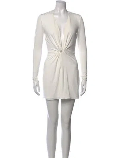 Pre-owned Halston V-neck Mini Dress In White