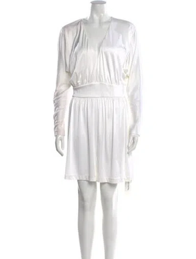 Pre-owned Halston V-neck Mini Dress In White