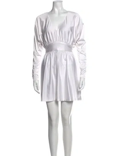 Pre-owned Halston V-neck Mini Dress In White