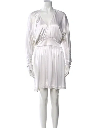 Pre-owned Halston V-neck Mini Dress In White