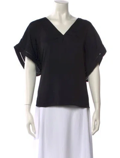 Pre-owned Halston V-neck Short Sleeve Top In Black