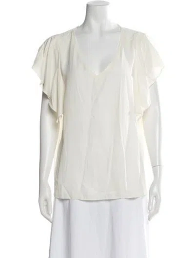 Pre-owned Halston V-neck Short Sleeve Top In Neutrals