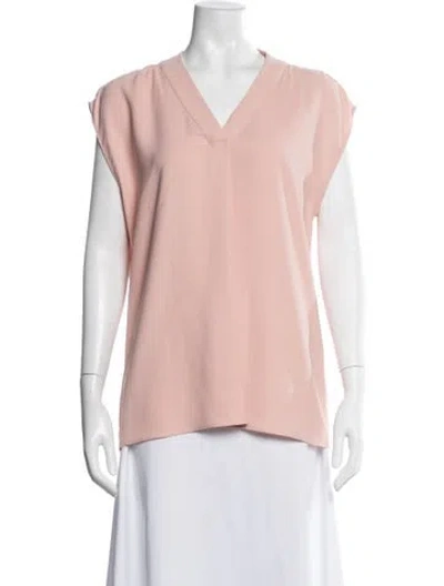 Pre-owned Halston V-neck Short Sleeve Top In Pink