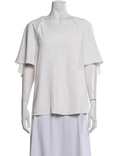Pre-owned Halston V-neck Short Sleeve Top In White