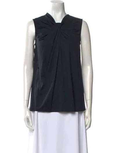 Pre-owned Halston V-neck Sleeveless Blouse In Black