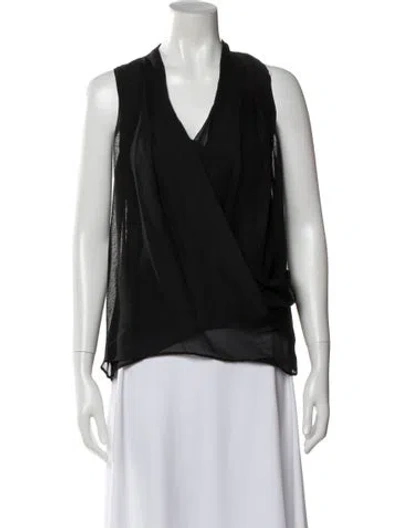 Pre-owned Halston V-neck Sleeveless Blouse In Black