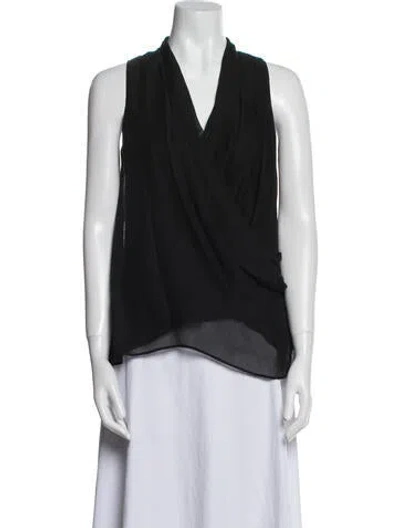 Pre-owned Halston V-neck Sleeveless Blouse W/ Tags In Black