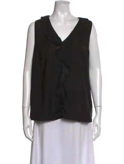 Pre-owned Halston V-neck Sleeveless Top In Black